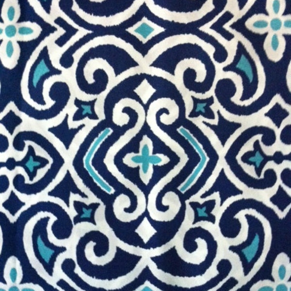 Decorative-Accent Body Pillow Cover - Approx 20 X 54 inch Navy, Turquoise and White Ikat Damask-Free Domestic Shipping