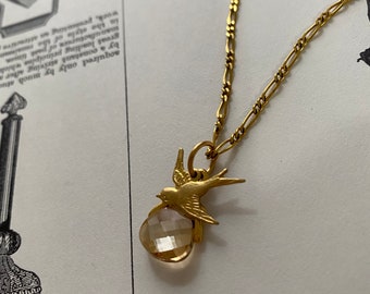 Tiny Swallow and Swarovski Crystal Necklace Bird and Crystal Women's Jewelry Tiny Bird Necklace