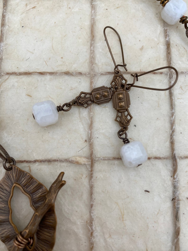 Luna Moonstone and Leaf Toggle Necklace and Earrings Free Shipping image 5