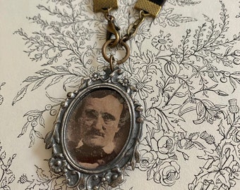 Edgar Allen Poe Necklace Upcycled One of a Kind Dark Academia, Literary Jewelry