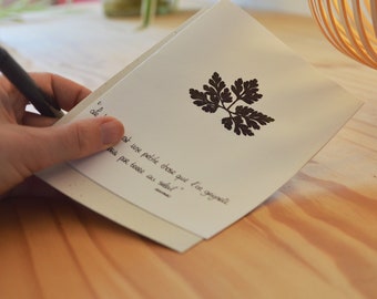 Carte de vœux herbier, carte et enveloppe, citation positive, plantes sauvages, plantes pressées et séchées, fait main en Isère