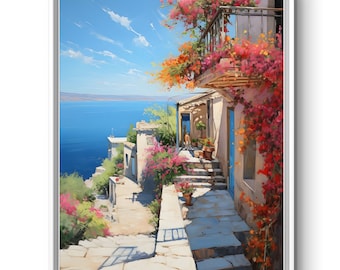 Mediterranean Terrace Art Print: Coastal Scenery Wall Decor (Digital Download)