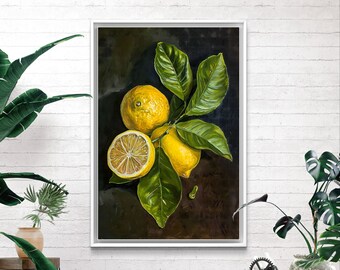 Zitrone Ölgemälde Druck: Üppige botanische Wandkunst (Digitaler Download)