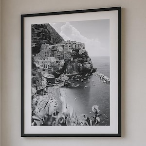 Amalfi Coast Print: Black and White Italy Coastal Photography (Digital Download)