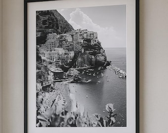 Amalfi Coast Print: Black and White Italy Coastal Photography (Digital Download)