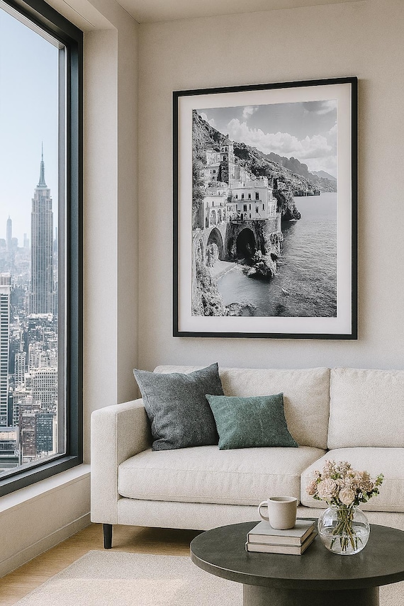 Amalfi Coast Black and White Photo: Seaside Italy Wall Art (Digital Download)