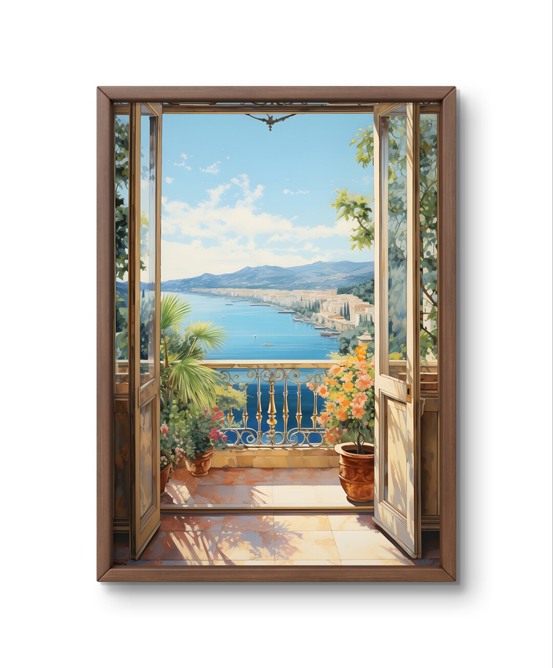 Amalfi Coast Terrace View Print: Mediterranean Wall Art (digital ...