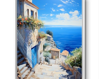 Mediterranean Seascape Print: Coastal Home Decor (Digital Download)