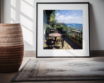Mediterranean Terrace Art Print: Italy Coast Coffee Scene (Digital Download)