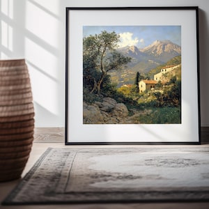 French Alps Mountain Landscape Print: Rustic European Wall Art (Digital Download)