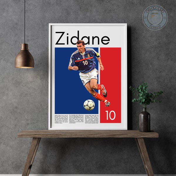 Zinédine Zidane Digital Wall Art - poster soccer gift for him birthday present digital download canvas print