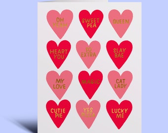 Conversation Hearts Greeting Card - Valentine's Day Offset Print