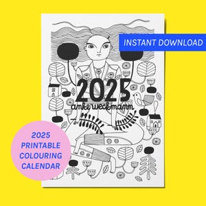 Printable 2025 Colouring Calendar | 12 Pages + Cover | Original Illustrations | Coloring for Kids and Adults