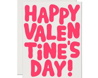 Happy Valentine's Day - Greeting Card | Bubble Letters, Pink, Valentine, Love, Sweetheart, Girlfriend, Wife, Friendship