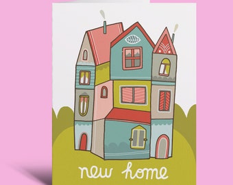 New Home - Greeting Card | Moving Home, Illustration, Funny House, Cute House, House Illustration, Dream Home, New Apartment