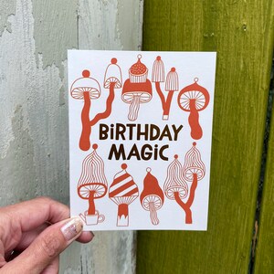 Birthday Magic Greeting Card Mushrooms, Autumnal, Fall Vibes, Forest, Nature, Funghi, Gold Foil, Illustration, Hand-Lettering, Cozy image 9