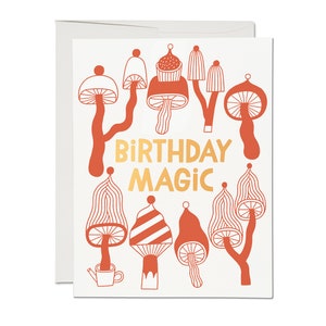 Birthday Magic Greeting Card Mushrooms, Autumnal, Fall Vibes, Forest, Nature, Funghi, Gold Foil, Illustration, Hand-Lettering, Cozy image 2