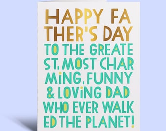 Most Charming Dad - Greeting Card | Father's Day, Type Design, Hand Lettering, Gold Foil