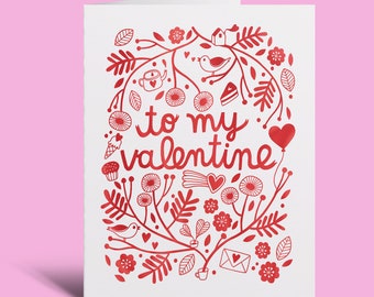 Treats For Valentine - Greeting Card | Valentine's Day, Love, Valentine, Foil Print, Hand Lettering, Treats, Bird, Romance