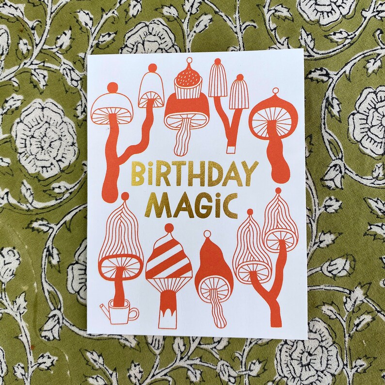 Birthday Magic Greeting Card Mushrooms, Autumnal, Fall Vibes, Forest, Nature, Funghi, Gold Foil, Illustration, Hand-Lettering, Cozy image 10