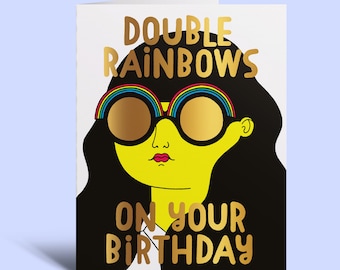 Gold Foil Double Rainbow Birthday Greeting Card