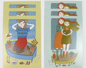 Marine Life - Postcard Set | Illustration, Girls, Postcards, Boats, Seashells, Friendship, Ocean, Mermaid
