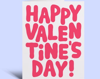 Happy Valentine's Day - Greeting Card | Bubble Letters, Pink, Valentine, Love, Sweetheart, Girlfriend, Wife, Friendship