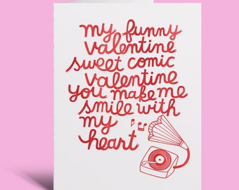 My Funny Valentine - Greeting Card | Foil Print, Grammophone, Record Player, Frank Sinatra, Love, Valentines, Valentines Day, Hand-Lettering