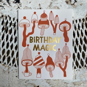 Birthday Magic Greeting Card Mushrooms, Autumnal, Fall Vibes, Forest, Nature, Funghi, Gold Foil, Illustration, Hand-Lettering, Cozy image 5