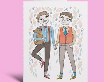 Groom and Groom Wedding Card – Gay Anniversary, Dog Illustration