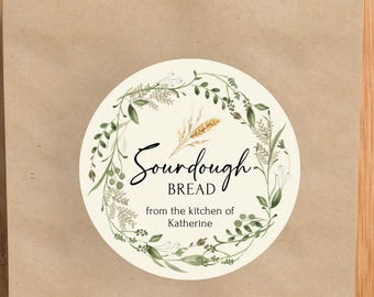 3.5" Sourdough Bread Label, Green Wreath Border