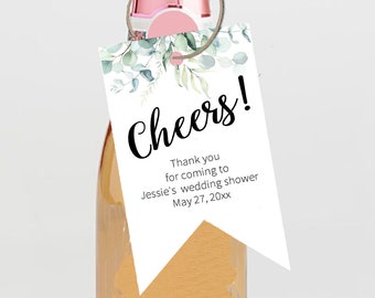Cheers Mini Champagne Bottle Tags, Baby Shower Bottle Favor Tags, Bridal Shower Mini Wine Bottle Favor Tags, SH1