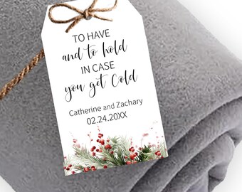 Winter Wedding Favor Blanket Tags, To Have and To Hold in Case You Get Cold, Winter Wedding Blanket Favor Tags, Pashmina, EU1