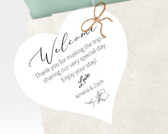 Heart Welcome Bag Tags, Personalized Wedding Welcome Tags for Out of Town Wedding Guests