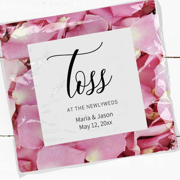 Petal Toss Stickers and Bags, Toss at Newlyweds, Personalized Wedding Reception Confetti Stickers for Bride and Groom, SB