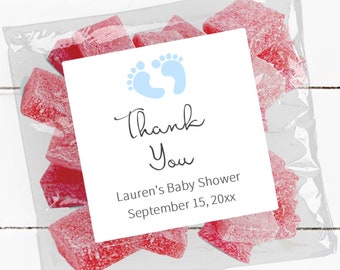 Baby Shower Favor Stickers with Bags, Candy Favor Stickers for New Mom, Baby Footprint Favor Bags and Stickers, SB, F01