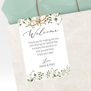 Printed Personalized Welcome Bag Tag, Greenery Tags for Wedding Guest Gift Bags, Wedding Tote Bag Favor Tags