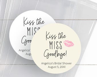 Kiss the Miss Goodbye Labels and Bags, Bridal Shower Treat Bags and Stickers, SB