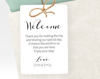 Printed Wedding Guests Hotel Welcome Bag Tags, Personalized Favor Tags for Destination Wedding Gift Bags