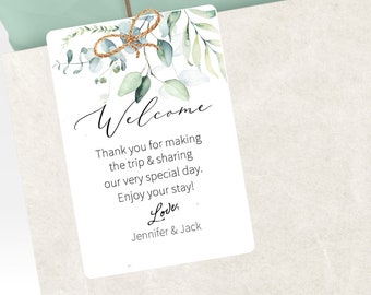 Personalized Welcome Bag Tag, Greenery Tags for Hotel Wedding Guest Gift Bags, Destination Wedding Favor Tags