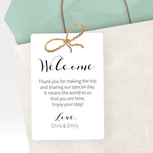 Printed Wedding Guests Hotel Welcome Bag Tags, Personalized Favor Tags for Destination Wedding Gift Bags