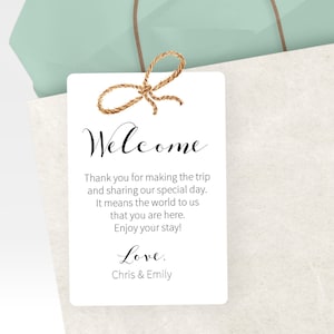 Printed Wedding Guests Hotel Welcome Bag Tags, Personalized Favor Tags for Destination Wedding Gift Bags