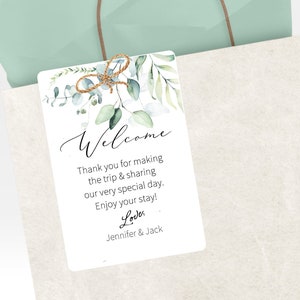 Personalized Welcome Bag Tag, Greenery Tags for Hotel Wedding Guest Gift Bags, Destination Wedding Favor Tags