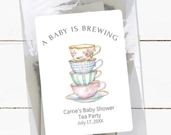 Baby Shower Tea Party Stickers and Bags, A Baby is Brewing Tea Cup Labels