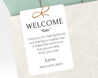 Printed Wedding Guests Hotel Welcome Bag Tags, Personalized Favor Tags for Destination Wedding Gift Bags