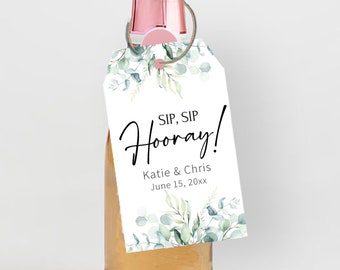 Baby Shower Mini Champagne Bottle Tags, Sip, Sip Hooray Alcohol Bottle Favor Tags, Bridal Shower Mini Wine Bottle Favor Tags, SH1