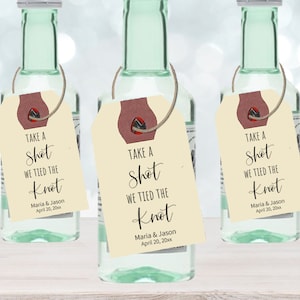 Take a Shot We Tied the Knot Wedding Favor Tags, Personalized Bachelorette Party Tags, Mini Bottle Favor Tags, SH1