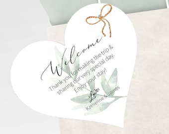 Printed Greenery Welcome Bag Tags, Personalized Wedding Welcome Tags, Hotel Welcome Bag Tags