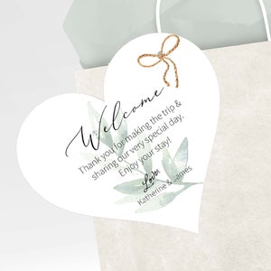Printed Greenery Welcome Bag Tags, Personalized Wedding Welcome Tags, Hotel Welcome Bag Tags