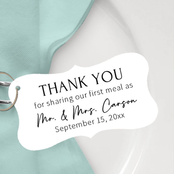 Thank You for Sharing Our First Meal Tags, Wedding Dinner Favor Tags